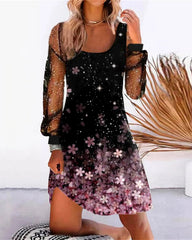 Sexy Printed Panel Mesh Dress