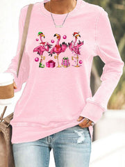 Flamingo Christmas Print Casuasl Sweatshirt