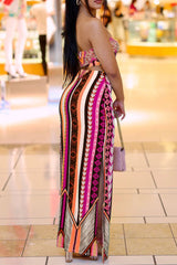 Geo Print Cut Out Split Side Maxi Dress