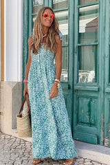 Mini Floral Button Down Shirred Beach Maxi Dress