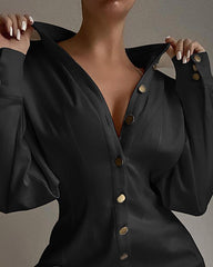 Button Design Long Sleeve Shirt Dress