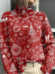 Lovely Christmas Art Print Knit Turtleneck Pullover Sweater