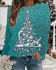 Christmas Tree Glitter Bling Round Neck Long Sleeve Top