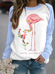 Merry Christmas Flamingo Contrast Print Sweatshirt