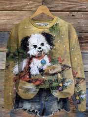 Vintage Christmas Dog Print Sweatshirt