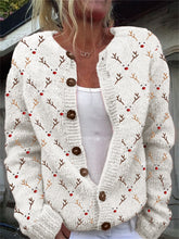 Christmas Reindeer Faces Embroidery Pattern Cozy Knit Cardigan