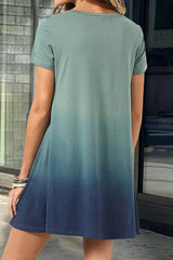 Ombre Ruffle Hem Short Sleeve Dress