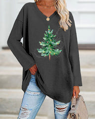 Merry And Bright Christmas Tree🎄 Print Casual Long-Sleeve T-Shirt