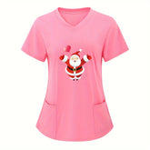 Christmas Santa Claus Print V Neck T-Shirt