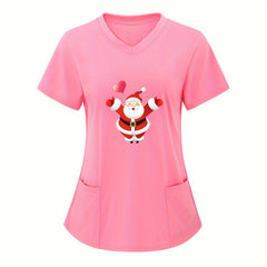 Christmas Santa Claus Print V Neck T-Shirt