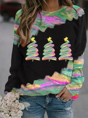 Christmas Tree Baseball Print Long Sleeve Top