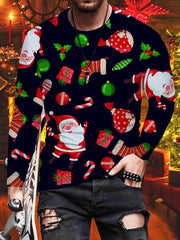 Christmas Print Crew Neck Long Sleeve T-Shirt