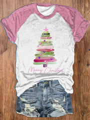 Merry Christmas Tree Printed Raglan S leeve T-shirt