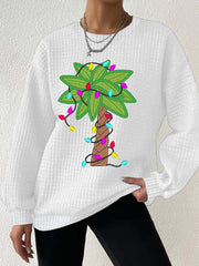 Christmas Palm Tree Print Long Sleeve Sweatshirt