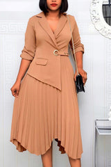 Grommet Eyelet Asymmetrical Pleated Hem Blazer Dress