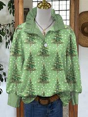 Lovely Christmas Tree Art Print Casual Long Sleeve Comfortable Cotton Shirt