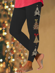 Leopard Christmas Tree Print Stretch Leggings