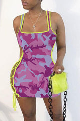 Camo Print Lace Up Side Mini Tank Dress