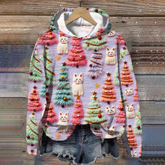 Christmas Tree Cat Print Casual