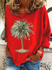 Christmas Palm Tree Print Crew Neck Sweatshirt