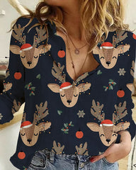 Christmas Print Loose Shirt