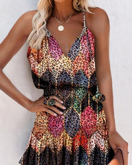 Multicolor Print Spaghetti Strap Mini Dress