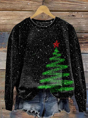 Glitter Christmas Tree Print Casual Sweatshirt