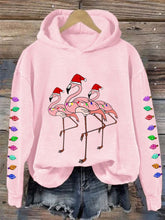 Christmas Colorful Lights Flamingo Happy Holidays Casual Hoodie