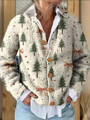 Lovely Christmas Tree Pattern Art Print Buttoned Cardigan Sweater