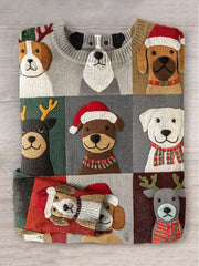 Cute Puppy Christmas Art Print Knit Pullover Sweater