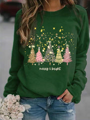 Merry And Bright Christmas Print Casual Sweatshirt