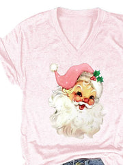 🔥Christmas Pink Santa Print T-Shirt