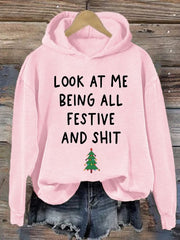 Christmas Red Casual Print Sweatshirt