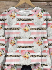 Retro Pink Santa Stripe Leopard Print Sweatshirt