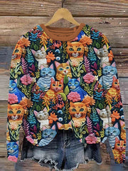 Christmas Gift Funny Cat Art Print Knit Pullover Sweatshirt