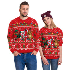 New printed Christmas round neck sweatshirt couple outfit