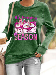 It's Freeging Season Pink Snowman Print Casual Sweatshirt