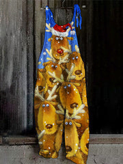 Christmas Elk Print Casual Jumpsuit