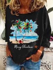 Florida Merry Christmas Beach Palm Trees Print Pullover
