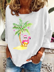 Christmas Palm Tree Holiday Print Casual Sweatshirt