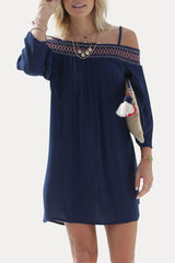 Contrast Panel Cold Shoulder Backless Chiffon Dress