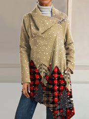 Christmas Tree Art Print Casual Asymmetrical Coat