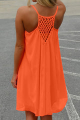 Crochet Detail Ruffle Hem Short Chiffon Dress