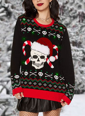 Christmas Skull and Candy Canes Knit Sweater