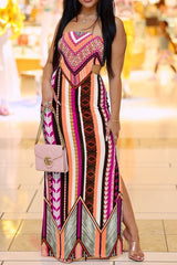 Geo Print Cut Out Split Side Maxi Dress