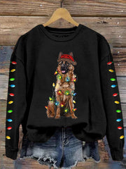 Christmas Dog Mom Print Casual Drop Shoulder Long Sleeve T-Shirt