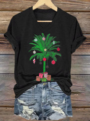 Florida Merry Christmas Palm Tree Printed V-neck T-shirt