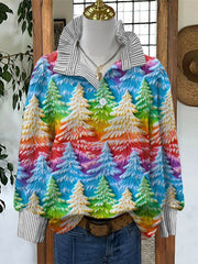 Lovely Christmas Tree Art Print Casual Long Sleeve Comfortable Cotton Shirt