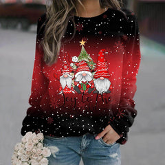 Christmas Santa Claus Print Red Long Sleeve Sweatshirt