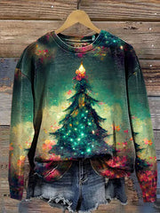 Glitter Christmas Tree Print Casual Sweatshirt